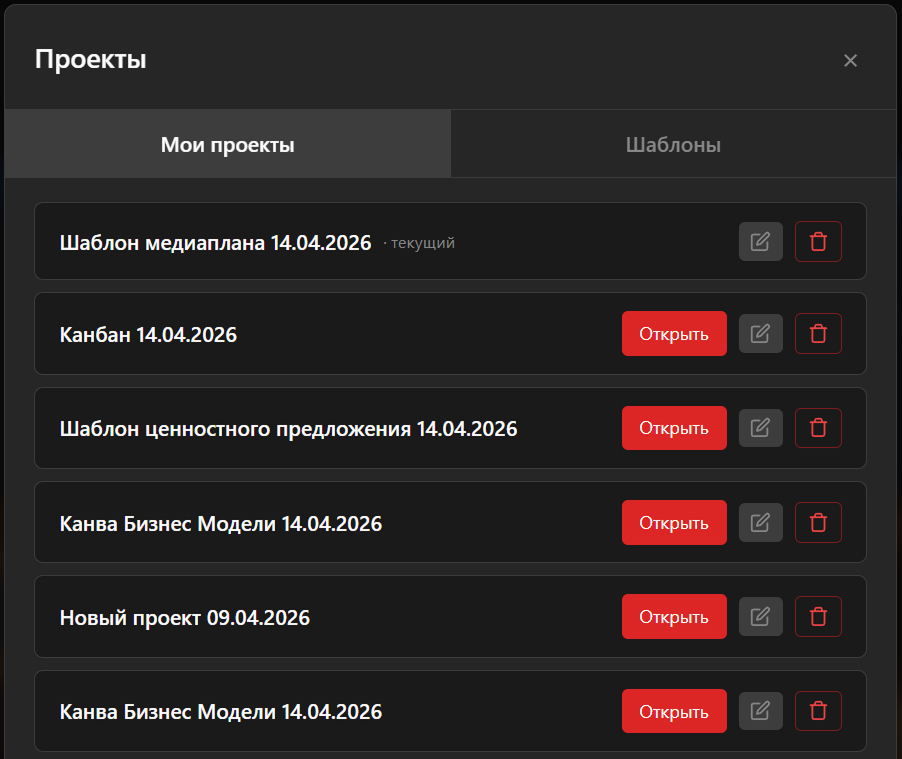 Список проектов