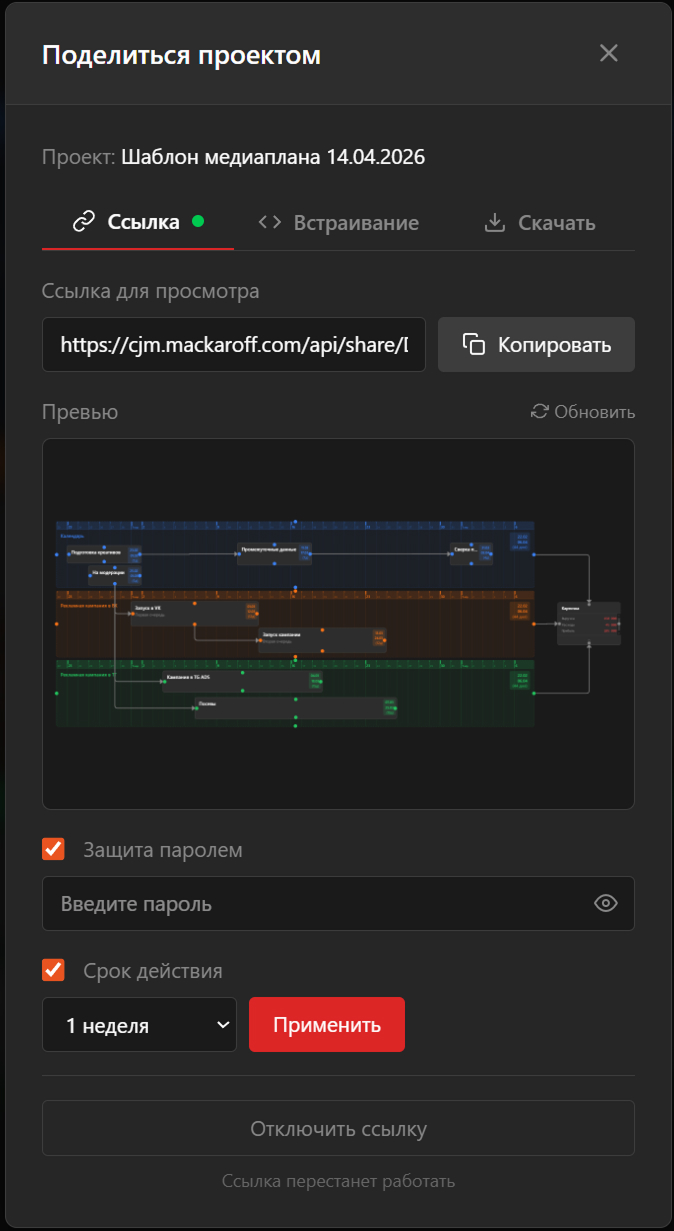 Окно расшаривания — ссылка